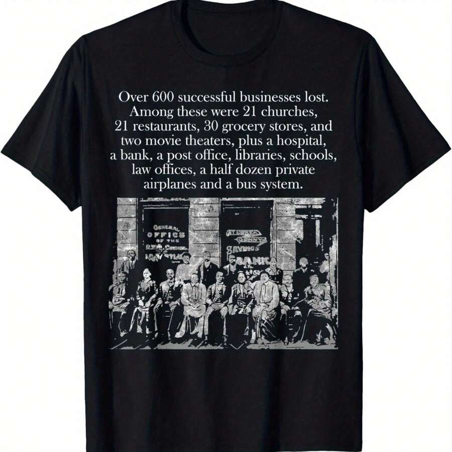 Creative Printing Pattern Men's & Unisex Greenwood Tulsa Black T-Shirt - Vintage African American Business Success Graphic Tee, Lightweight Breathable Shirt For Tulsa's Greenwood District Legacy, Casual & Formal Events, Casual Attire, Legacy Inspired Clothing, Comfortable Fit - 黑色 - 查看 1