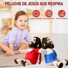 2025 Nuevo Peluche de Jesus Que Respira, Jesús Peluche para La Ansiedad, Jesús de Peluch Que Respira con Música y Luces, Suave Dios d Muñeco para Dormir, Niños y Niñas (Rojo) - Rojo - Ver 2