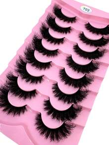 HBZGTLAD 8 perechi de gene false dramatice DD Curl, groase și pufoase, gene subțiri tip ochi de pisică, gene negre încrucișate, arată ca genele extinse tip ochi de pisică, cu ondulație D, aspect natural, gene rusești 3D pufoase, reutilizabile pentru purtare zilnică, exerciții de exersare a genelor