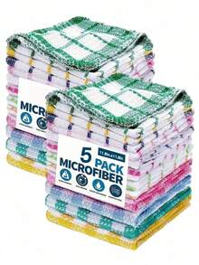 5/12pcs Kitchen Double-Sided Dishcloth Checkered Scrubbing Cloth Multi-Functional Cleaning Cloth Car Cleaning Wiping Cloth (Random Color) - Multicolor - View 14