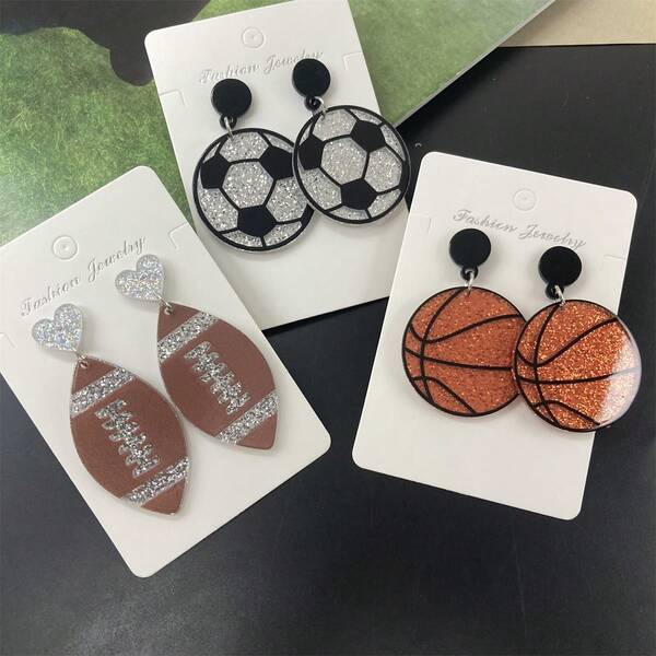 1 Pair Fashionable Acrylic Ball Print Personalized Long Earrings, Suitable For Women To Wear On Holidays And Everyday