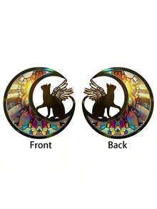 花月黑猫窗户挂饰双面亚克力捕光器壁挂装饰品适用于家庭室内室外花园装饰，送给猫迷的乔迁礼物