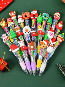 Zestaw 24 szt./6 szt./zestaw uroczych, czterokolorowych długopisów kulkowych i kartek świątecznych, idealny dla uczniów, czterokolorowe mini długopisy kulkowe, kolorowe długopisy, 4-kolorowy tusz, odpowiedni do szkolnych artykułów biurowych, uroczy wzór Świętego Mikołaja, renifera i bałwana – idealny do biura, jako nagroda w klasie, zabawny prezent zbiorczy, upominki na imprezę, prezenty urodzinowe, prezenty świąteczne - Wielokolorowe - Zobacz 6