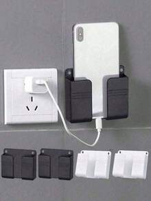 1 قطعة حامل هاتف مثبت على الحائط بدون ثقب، صندوق تخزين متعدد الوظائف لجهاز التحكم عن بعد، حامل شحن هاتف مثبت على الحائط، رف شحن وتخزين بجانب السرير، ديكور منزلي، مناسب لتخزين الهاتف في غرفة النوم، تخزين جهاز التحكم عن بعد، تخزين في الحمام - متعدد الألوان - مشاهدة 3