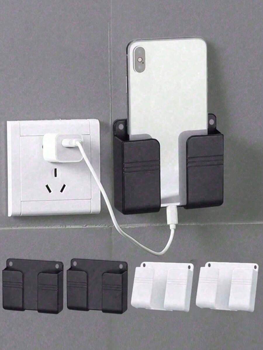 1pc No-Drill Wall-Mounted Phone Holder, Multifunctional Remote Control Storage Box, Wall-Mounted Phone Charging Holder, Bedside Charging Storage Rack, Home Supplies, Suitable For Bedroom Phone Storage, Remote Control Storage, Bathroom Storage