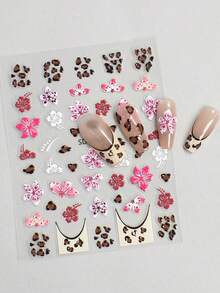 3/6 Sheets Leopard Print Hibiscus Flower Nail Art Stickers, Tropical Floral Animal Print Nail Decals, Self-Adhesive Exotic Summer Hawaiian Nail Stickers For Beach Vacation Party DIY Manicure Decoration