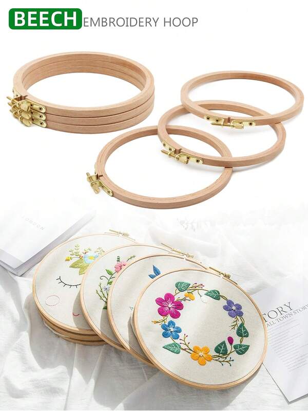 1pc Premium Beechwood DIY Hand-Embroidered Hoop, Suitable For Cross-Stitch, Punch Needle, Dream Catcher Wind Chime Accessories, Can Be Used As Halloween, Christmas Decoration, Phone Charm, Keychain, Bag Pendant, Car Decor, Desk & Bedside Ornament