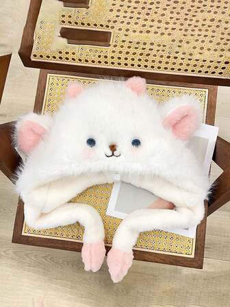 قبعة خروف وردي كرتوني شتوية - قبعة أذن مبطنة بالفرو مع أذنين قابلتين للضغط، مقاومة للرياح ودافئة لملابس النساء الشتوية