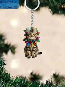 2D flach, 1 süße Tabby Katze Weihnachtsdekoration - 2D flache Acryl-Hängezier mit Tabby Katzen Gesicht, farbigem Halsband und ausdrucksstarken Augen, leicht, geeignet für Zuhause, Büro, Auto, Partys - keine Stromversorgung nötig, mit Ring zum einfachen Aufhängen, Weihnachtsbaum und Feiertags-Deko mit Tabby Katze, Heim- und Bürodekoration, witziges Design, handgemachte Optik, für Tierliebhaber, 2D flach [Dieses Produkt erfordert manuelle Installation.] Geschenk