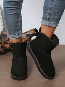 女士靴子，冬靴，圣诞女士冬季雪地靴，全新羊毛内里保暖，软底，套穿式设计，蝴蝶结装饰，厚底 - 黑色 - 查看 3