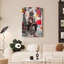 Framed Canvas Poster Print Wall Art 1pc Modern Abstract Portrait Canvas Painting - Jean-Michel Basquiat Inspired Wall Art With Bold Black, Red, White, Blue, Gray - Contemporary Home & Office Decor For Living Room, Bedroom, Cafe - Ideal Christmas, Birthday, Housewarming Gift - Canvas Print Decoration, Geometric Design, Artistic Brushstrokes, Interior Designers - Framed(Framed) - View 3