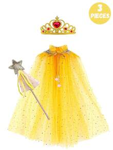 3 Peças Conjunto de Fantasia de Princesa, Varinha Mágica e Capa, Adequado para Meninas Pequenas se Fantasiarem, Jogos de Fantasia, Acessórios para Festas de Interpretação de Papéis em Feriados, É uma Escolha Ideal para Dar de Presente a Meninas