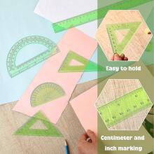 1 Set Plastic Geometry Math Set Includes Drawing, 6 Inch 4 Inch Protractor, 45/60 Degree Rulers 12 Inch 6 Inch Math Ruler Transparent Office Supplies (Pink) - Green - View 6
