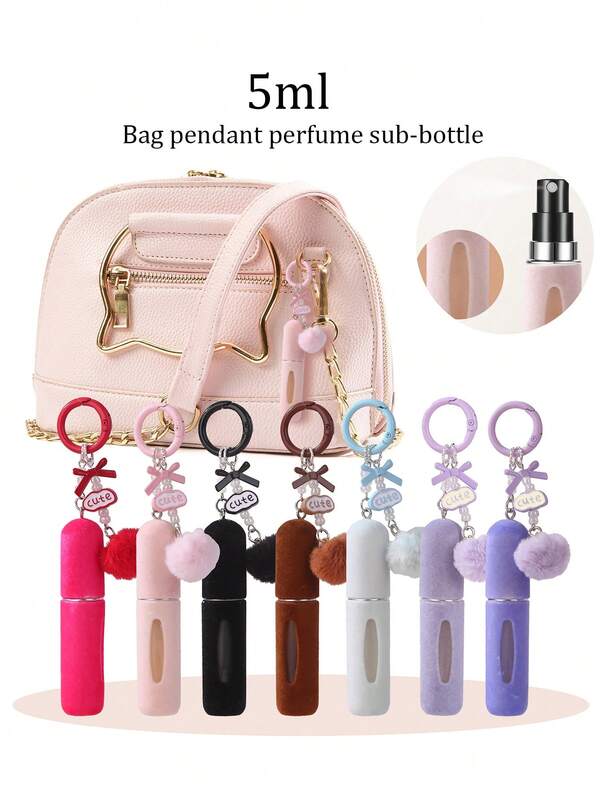 1/2pcs Hair Ball Pendant Plush Perfume Packaging, Cosmetics Bottle With Key Chain, Women's Bag Pendant, Perfume Packaging Tool At The Bottom, Birthday Gift For Family And Friends, Holiday Gift, Suitable For Travel Portable 5ml