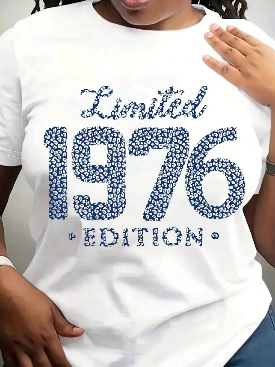 Women'S Limited Edition 1976 Vintage T-Shirt - Soft Lightweight Top, Black With Golden Glitter Text, Casual Everyday Shirt For '70s Themed Parties & Everyday Outfits - Retro 1976 Graphic,220g - 白色 - 查看 1