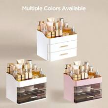 Makeup Organizer Vanity With 2 Drawers, Large Bathroom Countertop Cosmetics Organizer Skin Care Storage, Easy To Store Lipsticks, Nail Polishes, Perfumes, Eyeshadow Palettes, All White - 最初的 - 查看 8
