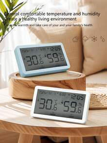 LCD Dual Display (Temperature & Humidity/Clock) Digital Thermometer Hygrometer, Battery Operated, Suitable For Bedroom, Study, Greenhouse