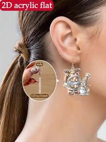 2D Flat, 1 Pair Of Women's 2D Flat Acrylic Christmas Earrings - Cute Goblin And Snowman Pendant Rings With Expressive Eyes, Lightweight And Comfortable For Holiday Parties And Daily Wear, Women's Holiday Gifts (No Battery/Electronic Components) - Santa Claus And Snowman Character Earrings Paired With Christmas Party Outfits, Christmas Wreath Earrings, 2D Flat
