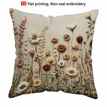TOPSSCTR 1pc 2D Flat Printing Vintage Wildflower Non-Embossed Pillow Cover, 45x45 Cm, Machine Washable, Zipper Closure, Polyester, Woven Decorative Cushion Case For Living Room, Bedroom, Office - Beige - View 14