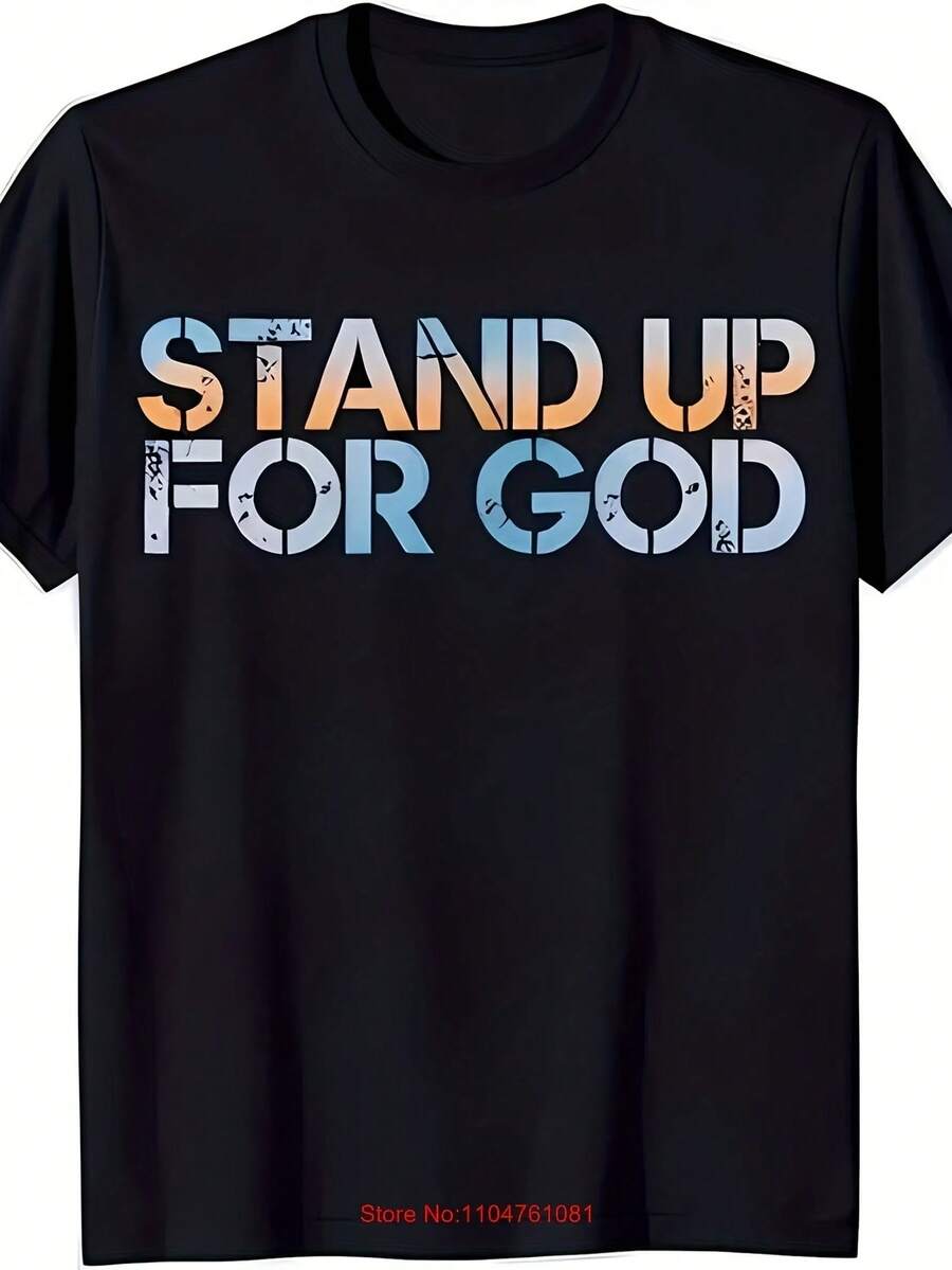 Stand Up For God Black T Shirt With Gradient Neck Vintage Washed Slightly Streetwear Comfortable Breathable Stylish - Black 3 - View 1