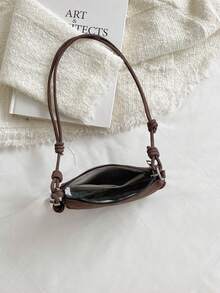 女士迷你荔枝纹斜挎包，新款时尚小巧百搭日常包 - 咖啡 - 查看 4