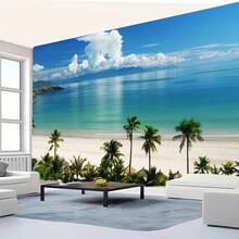 Tropical Beach Tapestry With Palm Trees & Ocean View   85gsm Polyester Peach Velvet   S1R1N1 Wall Hanging For Living Room  Bedroom  Or Coastal Home Decor   Coastal Home Accent   Tropical Theme   Soft Fabric Design - Nhiều màu - Xem 4