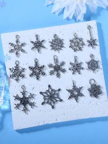 14/28pcs Christmas Snowflake Charms, Assorted Alloy Snowflake Charms For Jewelry Making, Fashionable Winter Holiday Craft Decorations, Ideal For DIY Necklaces, Bracelets & Gift Giving, Christmas Decorations