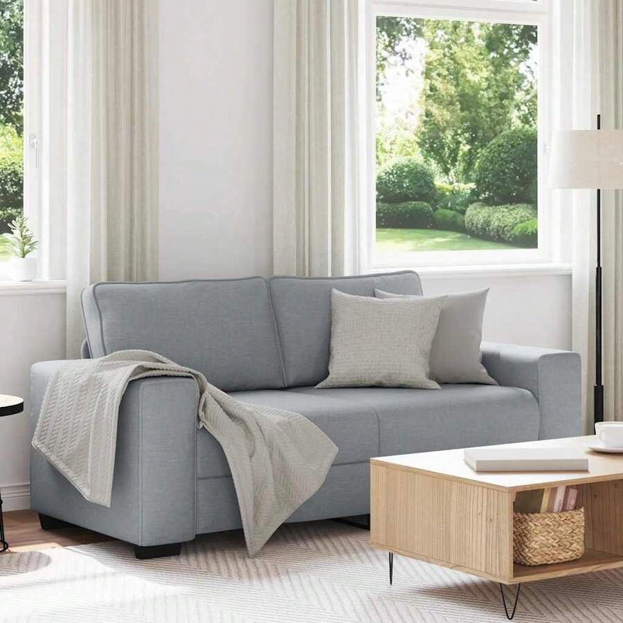 Modern 2-Seater Sofa Upholstered Loveseat With Wide Armrests Light Grey Fabric Couch For Living Room Office - Xám - Xem 1