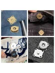 10pcs/4pcs Magnetic Buttons For Sewing, Cartoon Magnetic Invisible Buttons, Plum Blossom Magnetic Buttons, Sewing Buttons, Metal Invisible Sewn Buttons, Wallet Locks, DIY Making, Wallet, Handbag, Backpack, Accessories, 14mm Craft Knitting Button Set - Silver - View 10