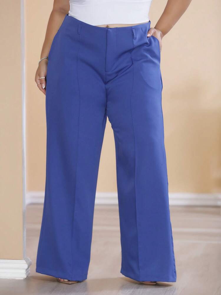 Plus Size Wide Leg Pants, New Fashion Tailored Fabric - Blue - View 3