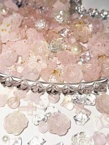 80pcs Small Glitter Starry Faux Pearl Rose Decor Mixed Colors Valentines