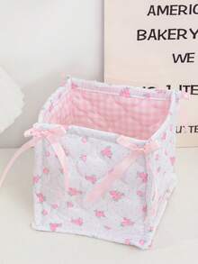 1 Cute Pink And Blue Three-Dimensional Bow Lace Storage Basket, Desktop Sundries Storage Basket, Lipstick Makeup Brush Skin Care Storage Basket, Desktop Decoration - 彩色 - 查看 10