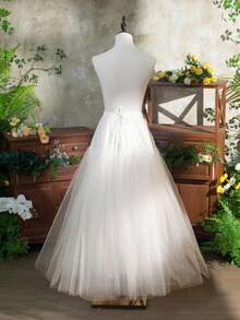 4 层白色天然薄纱衬裙，柔软洛丽塔 A 字长裙衬裙，新娘礼服衬裙，无缝无钢圈 - 白色 - 查看 2