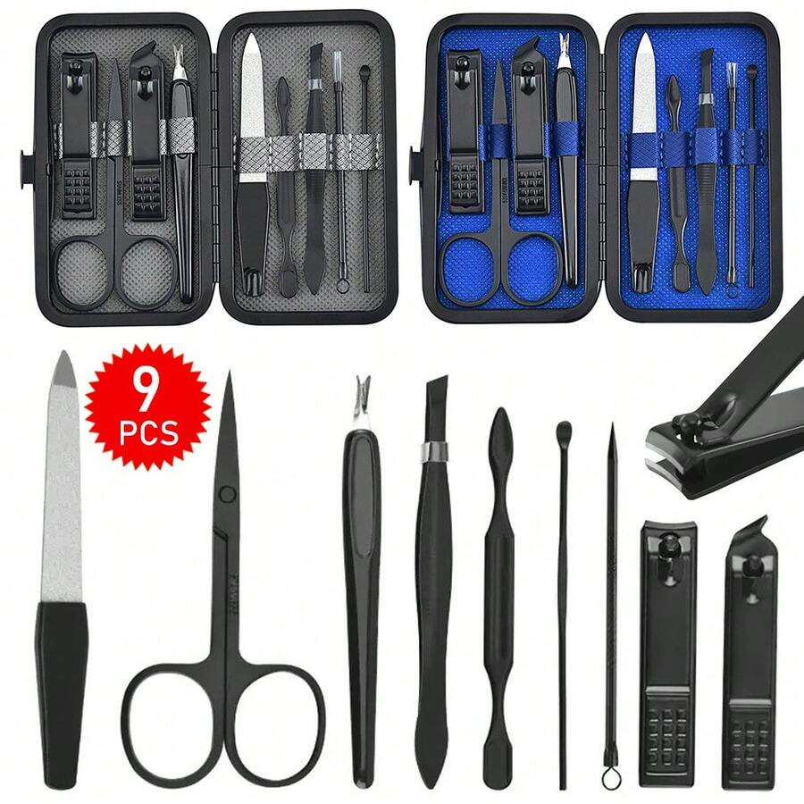 2Set (9pcs/Set) Nail Care Kit Cutter Set Clippers Manicure Pedicure Cuticle Tool Gift Set - Blue - View 1