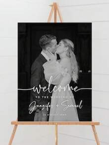 Plantilla de cartel de bienvenida para foto de boda elegante, Cartel de bienvenida, Collage de fotos de boda, Cartel de bienvenida moderno, Póster imprimible para recepción de boda - Multicolor - Ver 5