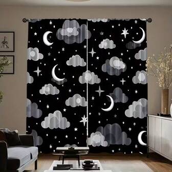 2pcs Blackout Curtains - Starry Sky Sheer Curtains With Rod Pocket Design, Suitable For Living Room, Bedroom, Kitchen, Office - Easy Care Home Decor Curtains, Multipurpose Drapes, Fashionable Style, Machine Washable Fabric, Durable Material, Decorative Curtains, Bedroom Styling