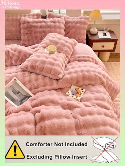 3pcs Pink Comfortable Soft Skin-Friendly Boys Girls Dorm Bedding Machine Washable No Filling Fluffy Super Soft Duvet Cover Set - Faux Fur Plush, 1pc Zippered Duvet Cover 2pcs Pillowcases Twin, Full, King, Queen Size