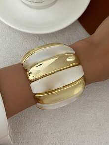 1 pieza Brazalete ancho de resina asimétrico de arco geométrico bohemio de colores mixtos, joyería versátil de fiesta casual lujosa para mujeres y parejas, regalo para boda y vacaciones (el material y el color del brazalete están sujetos al producto real) - pulsera - Ver 14