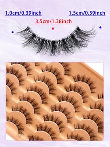 ENCHUW 14 Pairs Lashes 3D Clear Band Lashes Natural Look Wispy Faux Mink Eyelashes Fluffy Curl Cat Eye Fake Eyelashes - Black - View 2