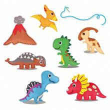 Kit de costura creativo del mundo de los dinosaurios para niños, juguete de manualidades interactivo entre padres e hijos de tela no tejida. El kit incluye varios materiales de tela no tejida con formas de dinosaurios y agujas de plástico. Los padres pueden guiar a los niños a aprender costura básica y hacer juntos Triceratops, Spinosaurus, etc., mejorando las habilidades motoras finas de los niños y el vínculo entre padres e hijos.