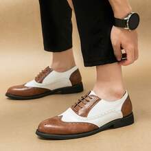 Black Fashionable Business Casual Leather Shoes, Korean Style Formal Dress Shoes, Comfortable Lace-Up Oxfords For Men, Suitable For Work, Wedding, Party - 白棕 - 查看 8