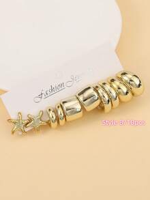 2pcs-32pcs Fashion Starfish, Shell,Pentagram Golden Earrings Set, Suitable For Travel And Holiday Wear