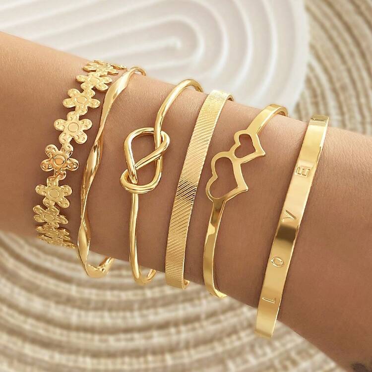 30/20/10/6pcs Multi-Piece Stacking Vintage Elegant Fashionable Minimalist Delicate Floral Geometric Ribbon Pearl Crystal Bling Bling Heart Floral Criss-Cross Braided Snake Bone Chain Airplane Chain Braided Chain Box Chain Lock Chain Cuban Chain Smooth Simplistic Plain Chain Bracelet Set, Suitable For Holiday, Party, Date, Gift, Daily Wear - Yellow Gold - View 5