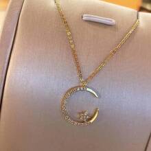 Shiny Star Moon Pendant Necklace, Women's Sparkling Exquisite Clavicle Chain, Unique Design Luxury Jewelry Gift For Girlfriend