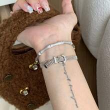 1pc Hollow Milanese Lace Bracelet, Unique Design, Micro-Inlaid Strap Wrist Chain, Unisex