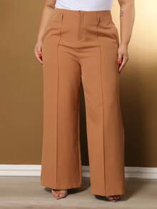 Plus Size Wide Leg Pants, New Fashion Tailored Fabric - 鏽棕色 - 查看 2