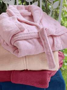 Soft Fleece Bathrobe With Bow, Size M And L - Hoa hồng - Xem 4