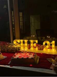 1个暖白光26字母和10个数字21厘米发光LED字母灯，电池供电夜灯，适用于婚礼、圣诞节、生日、派对、节日或家居装饰氛围灯。 - 21厘米/8.26英寸 - 查看 11