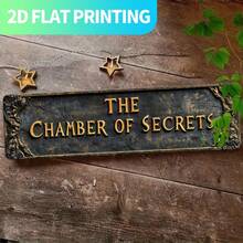 2D Flat, 1pc, Retro"THE CHAMBER OF SECRETS" Metal Sign, Aluminum Decorative Wall Sign, 15.7x3.9 Inches, Pre-Drilled, Easy To Hang - Perfect For Home Decoration, Kitchens, Farmhouses, Porches, Gothic Wall Decoration.Unique Gifts For Friends And Famil, Kitchen Decor, Porch Decoration, Rustic Decor, Vintage Sign, Lightweight Decor, Handcrafted Look, Statement Piece, Flat Sign, Vintage Collectors, Farmhouse Lovers, 2D Flat - 彩色 - 查看 10