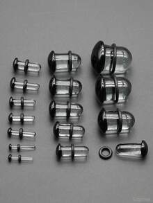 2 piezas de 14G-00G 10mm Grandes pendientes de aro de vidrio liso transparente con cabeza de hongo negra y anillos de silicona. Túneles y tapones de oreja de vidrio liso. Pendientes de barbell rectos para lóbulo, hélix, trago y cartílago. Pendientes de aro para mujeres y hombres, joyas corporales para regalo.